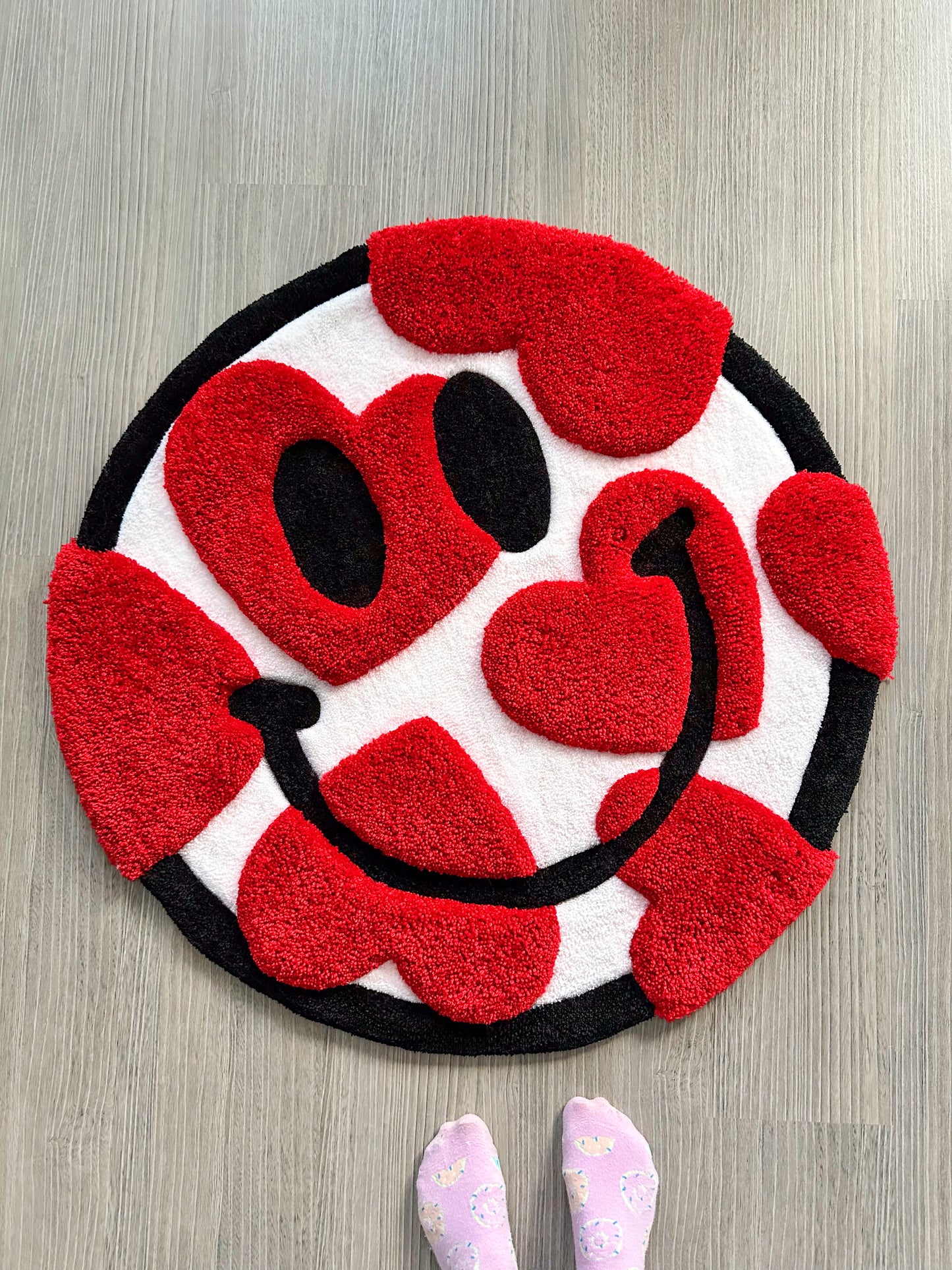 Trippy Smiley 3D Rug with Hearts