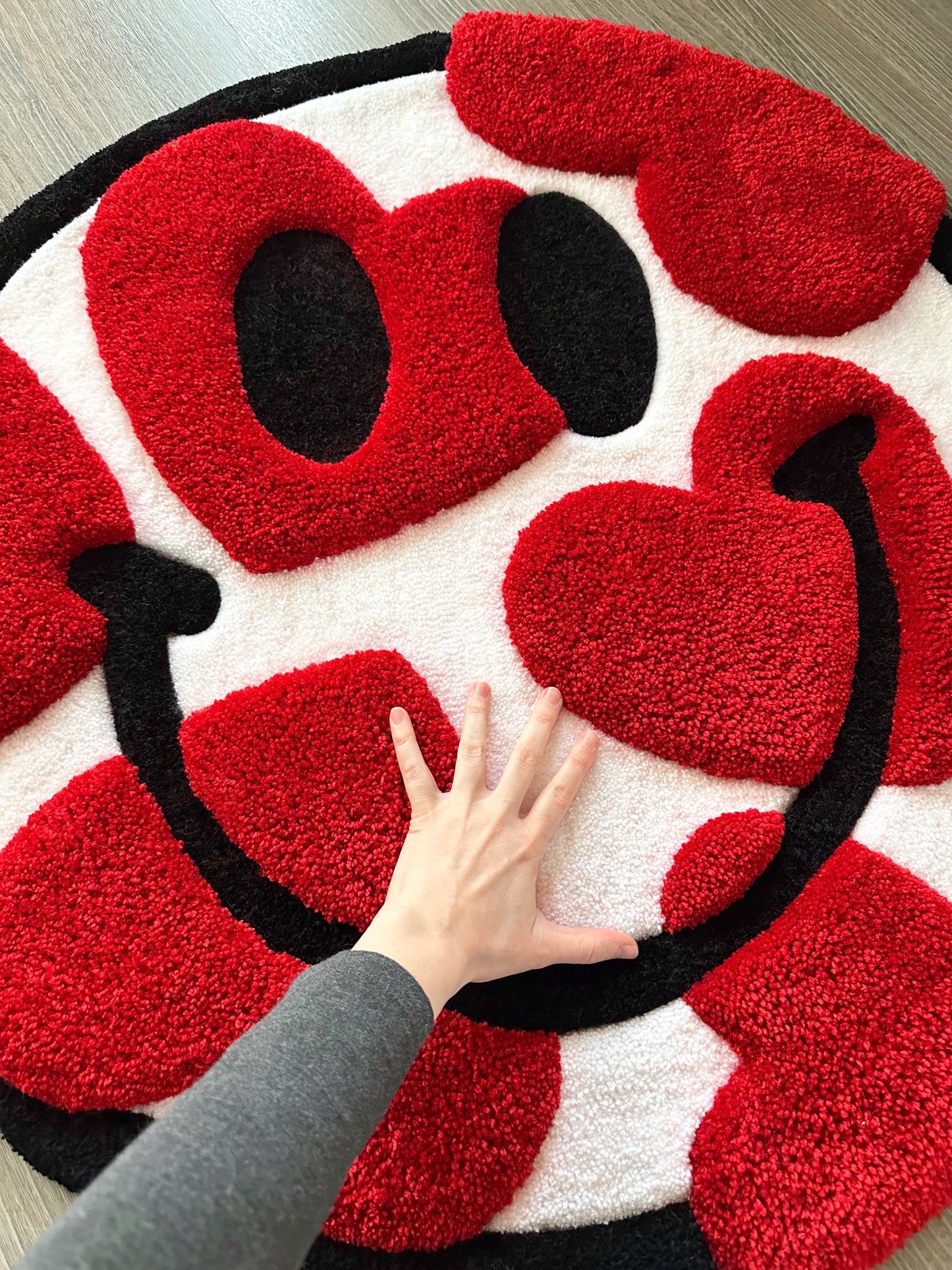 Trippy Smiley 3D Rug with Hearts